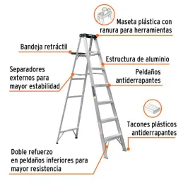 Escaleras Tijera 6 Peldaños con Bandeja T3 Max3.4m P6.4kg EAluminio, Truper 10437 214.40678 Escaleras Tijera 6 Peldaños con Ban Escaleras Tijera 6 Peldaños con Bandeja T3 Max3.4m P6.4kg EAluminio, Truper 10437 214.40678 Escaleras Tijera 6 Peldaños con Ban