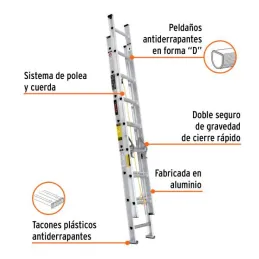 Escaleras Telescopicas 16 Peldaños T3 Max4.6m P9kg Aluminio, Truper 16026 378.813559 Escaleras Telescopicas 16 Peldaños T3 Max4