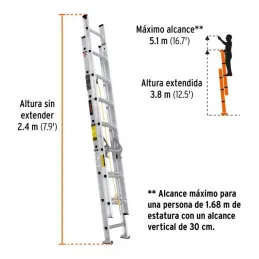  Escaleras Telescopicas 16 Peldaños T3 Max4.6m P9kg Aluminio, Truper 16026 378.813559 Escaleras Telescopicas 16 Peldaños T3 Max4