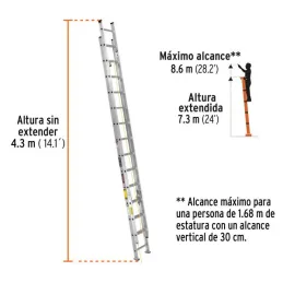  Escaleras Telescopicas 28 Peldaños T3 Max8.2m P18kg Aluminio, Truper 16748 756.779661 Escaleras Telescopicas 28 Peldaños T3 Max