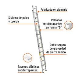  Escaleras Telescopicas 28 Peldaños T3 Max8.2m P18kg Aluminio, Truper 16748 756.779661 Escaleras Telescopicas 28 Peldaños T3 Max