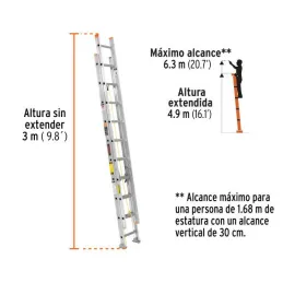  Escaleras Telescopicas 20 Peldaños T2 Max5.8m P16kg Aluminio, Truper 16758 594.067797 Escaleras Telescopicas 20 Peldaños T2 Max