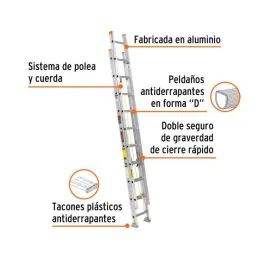  Escaleras Telescopicas 20 Peldaños T2 Max5.8m P16kg Aluminio, Truper 16758 594.067797 Escaleras Telescopicas 20 Peldaños T2 Max