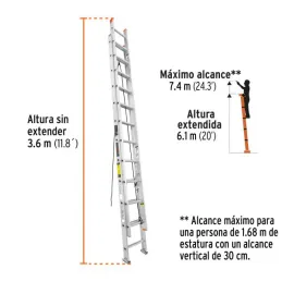  Escaleras Telescopicas 24 Peldaños T2 Max7m P21kg Aluminio, Truper 16759 750 Escaleras Telescopicas 24 Peldaños T2 Max7m P21kg 