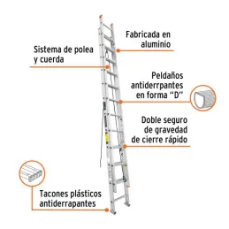  Escaleras Telescopicas 24 Peldaños T2 Max7m P21kg Aluminio, Truper 16759 750 Escaleras Telescopicas 24 Peldaños T2 Max7m P21kg 