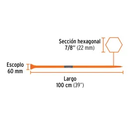  Barretas de Punta 7/8" x100cm 3kg E60mm Hexagonal Truper 10750 36.440678 Barreta Hexagonal de Punta 7/8" x 100cm, Escoplo 60mm,