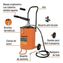  Bomba Inyectora de grasa 5800 PSI 24kg. Alta Presion, Flujo 3.1g Manguera 1/4" Cubeta 28x39cm, BOMIN-24 16850 Truper 447.457627