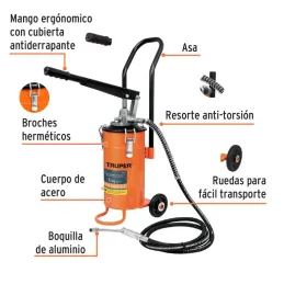  Bomba Inyectora de grasa 5800 PSI 5kg. Alta Presion, Flujo 3.1g Manguera 1/4" Cubeta 16x30cm, BOMIN-5 16866 Truper 310.169492 B