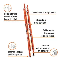  Escaleras Telescopicas 20 Peldaños T2 Max5.8m P18kg FibraVidrio, Truper 100228 890.677966 Escaleras Telescopicas 20 Peldaños T2