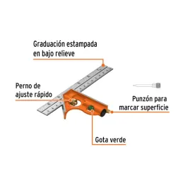  Escuadra de Combinacion 6", Acero Inoxidable, Para Angulos de 45 y 90 Grados, ECT-6 14369 Truper 12.20339 Escuadra de Combinaci