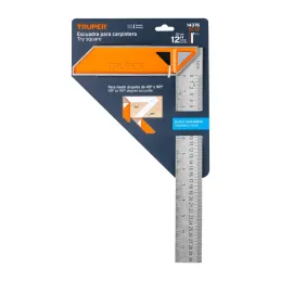  Escuadras Carpintero 12", Graduacion grabada en Laser, Acero Inoxidable, Mango de Aluminio, EC-12 14376 Truper 16.949153 Escuad