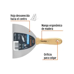  Espatula Flexible 6" Mango de Madera, acero alto carbono, Hoja Desbastada y Templada, ET-6F 14452 Truper 11.271186 Espatula Fle