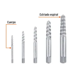  Extractor de Pernos Rotos, Juego de 5 Piezas, Medidas 1/8 al 7/16, acero al cromo, EXT-5 14512 Truper 10.254237 Extractor de Pe