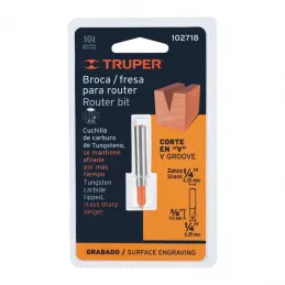  Fresas Corte V 1/4" x10mm Truper 102718 9.915254 Fresas Corte V 1/4" x10mm Truper 102718

Cuerpo de acero al cromo y cuchilla d