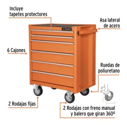  Gabinete Metalico Movil, 6 Cajones, en Lamina de Acero con Cerradura y Freno Manual, GAMO-6130 12067 Truper 1261.016949 Gabinet