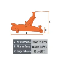  Gata Tipo Lagarto 2.5T, Altura M 38.7cm M 13.5cm Peso 13.5kg con Elevacion Rapida, Incluye Maletin, GAPA-250 14946 Truper 291.5