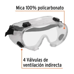  Goggles de Seguridad, 100% Policarbonato con UV Antirayadura, 4 Valvulas de Ventilacion, GOT 14220 Truper 6.610169 Goggles de S