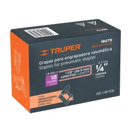  Grapas Corona 1/4" Calibre 18 L29mm Engrapadora Neumatica C5000u Truper 18275 36.440678 Grapas Corona 1/4" Calibre 18 L29mm Eng
