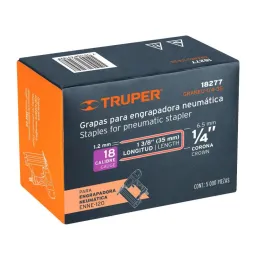  Grapas Corona 1/4" Calibre 18 L35mm Engrapadora Neumatica C5000u Truper 18277 44.067797 Grapas Corona 1/4" Calibre 18 L35mm Eng