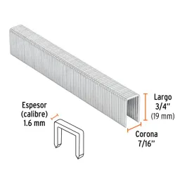  Grapas Corona 7/16" Calibre 16 L19mm Engrapadora Neumatica C1000u Truper 13320 11.016949 Grapas Corona 7/16" Calibre 16 L19mm E