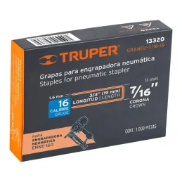  Grapas Corona 7/16" Calibre 16 L19mm Engrapadora Neumatica C1000u Truper 13320 11.016949 Grapas Corona 7/16" Calibre 16 L19mm E