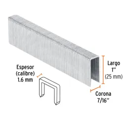  Grapas Corona 7/16" Calibre 16 L25mm Engrapadora Neumatica C1000u Truper 13321 13.389831 Grapas Corona 7/16" Calibre 16 L25mm E