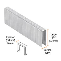  Grapas Corona 7/16" Calibre 16 L32mm Engrapadora Neumatica C1000u Truper 13334 16.101695 Grapas Corona 7/16" Calibre 16 L32mm E