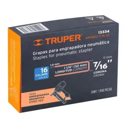  Grapas Corona 7/16" Calibre 16 L32mm Engrapadora Neumatica C1000u Truper 13334 16.101695 Grapas Corona 7/16" Calibre 16 L32mm E