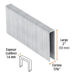  Grapas Corona 7/16" Calibre 16 L50mm Engrapadora Neumatica C1000u Truper 13349 23.728814 Grapas Corona 7/16" Calibre 16 L50mm E