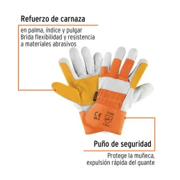  Guantes de Carnaza Talla G Premium y Loneta, palma y puño reforzado, para Mantenimiento, GU-TECA-R 14246 Truper 12.20339 Guante