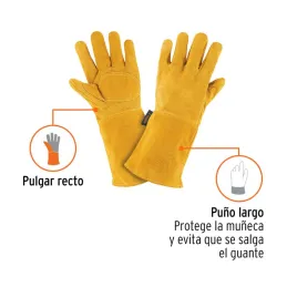  Guantes de Carnaza Unitalla con puño Largo de seguridad, para soldadura y Mantenimiento, GU-CAL 14242 Truper 14.237288 Guantes 