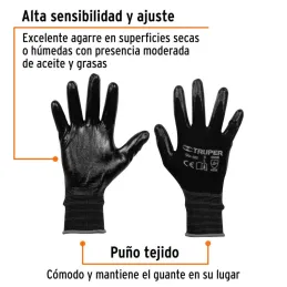  Guantes de Nylon Talla G recubierto de Nitrilo puño tejido, uso metalmecanica, GUX-NIT-L 13295 Truper 6.271186 Guantes de Nylon
