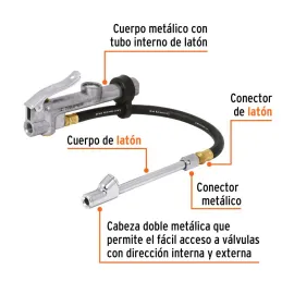  Inflador Calibrador de Cabeza Doble Profesional, Cuerpo Metalico, Max Presion 120 PSI, INFCA 19028 Truper 61.016949 Inflador Ca