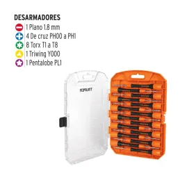  Juego con 15 Desarmadores Joyero, MPlastico Ergonomico, uso electronica y Presicion, Truper 14205 33.050847 Juego con 15 Desarm