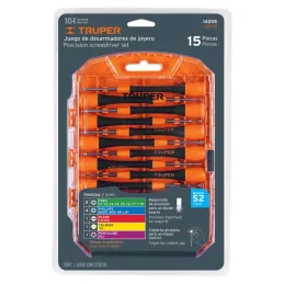  Juego con 15 Desarmadores Joyero, MPlastico Ergonomico, uso electronica y Presicion, Truper 14205 33.050847 Juego con 15 Desarm