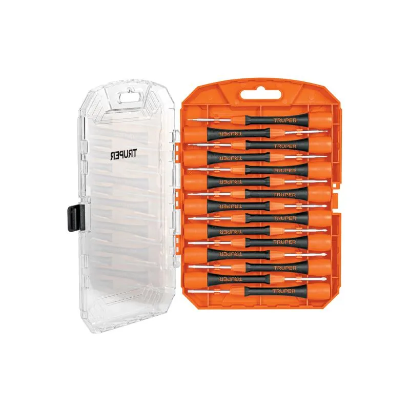  Juego con 15 Desarmadores Joyero, MPlastico Ergonomico, uso electronica y Presicion, Truper 14205 33.050847 Juego con 15 Desarm