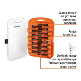  Juego con 15 Desarmadores Joyero, MPlastico Ergonomico, uso electronica y Presicion, Truper 14205 33.050847 Juego con 15 Desarm