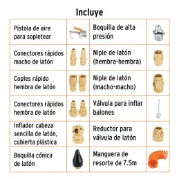 Juego de 15 accesorios neumaticos, para Limpiar, Inflar y Calibrar, 1/4 NPT, Conexion Rapida, JAN-15 19094 Truper 66.949153 Jue