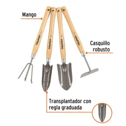  Juego de 4 Herramientas para Jardin 15 Pulgadas, Transplantador, cuchara, azadon, cultivador, JJ-4L 15040 Truper 34.745763 Jueg