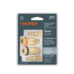  Juego de Acoples y Conectores de Laton 4 Piezas, Conexion Rapida, 1/4 NPT, CORAL-4 19080 Truper 24.576271 Juego de Acoples y Co