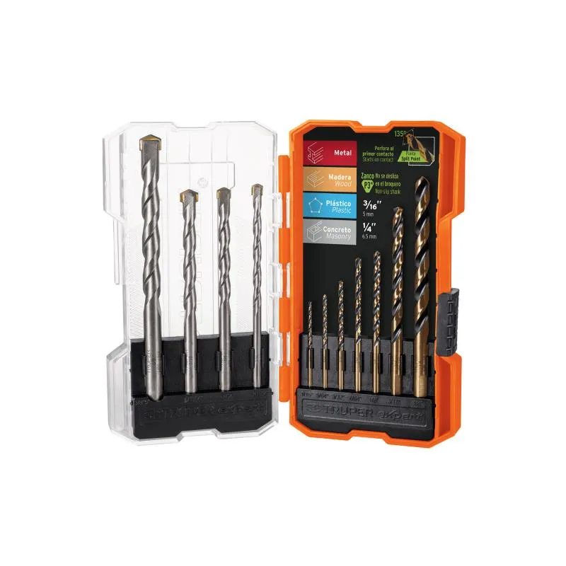  Juego de Brocas para metal 11 Piezas de Alta Velocidad Turbo Steel y Concreto, JBAC-11 11335 Truper 25.423729 Juego de Brocas p