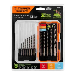  Juego de Brocas para metal 13 Piezas de Alta Velocidad Turbo Steel, JBAV-13 11402 Truper 38.983051 Juego de Brocas para metal 1
