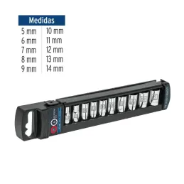  Juego de dados 10 Piezas cortos Milimetrico 5 mm a 14 mm, Encastre 1/4", acero al cromo vanadio, JD-1/4X10M 14166 Truper 24.576