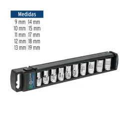 Juego de dados 10 Piezas cortos Milimetrico, Encastre 1/2", acero al cromo vanadio, JD-1/2X10M 14177 Truper - 3