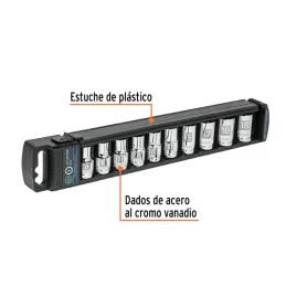 Juego de dados 10 Piezas cortos Milimetrico, Encastre 1/2", acero al cromo vanadio, JD-1/2X10M 14177 Truper - 2