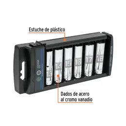  Juego de dados 6 Piezas tubulares Milimetrico, Encastre 1/2", acero al cromo vanadio, JD-1/2X6LM 14175 Truper 49.152542 Juego d