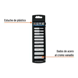  Juego de dados 10 Piezas Tubulares Milimetrico 4 mm a 13 mm, Encastre 1/4", acero al cromo vanadio, JD-1/410LM 14168 Truper 36.