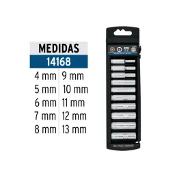  Juego de dados 10 Piezas Tubulares Milimetrico 4 mm a 13 mm, Encastre 1/4", acero al cromo vanadio, JD-1/410LM 14168 Truper 36.