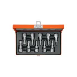 Juego de dados Punta Torx 10 Piezas, encastre 3/8", en acero al cromo vanadio con estuche metalico, JPT-3/8X10 13976 Truper - 1