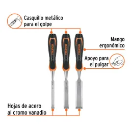  Juego de Formones 3 Piezas x100mm ComfortGrip, Truper 17759 30.508475 Juego de Formones 3 Piezas x100mm ComfortGrip, Truper 177